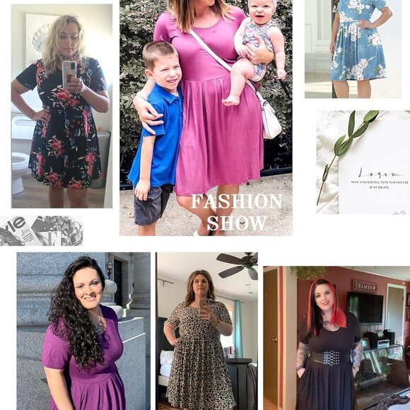 Plus Size Women's Pleated Swing Dress Pockets Knee Length Summer - Picture 3 of 4